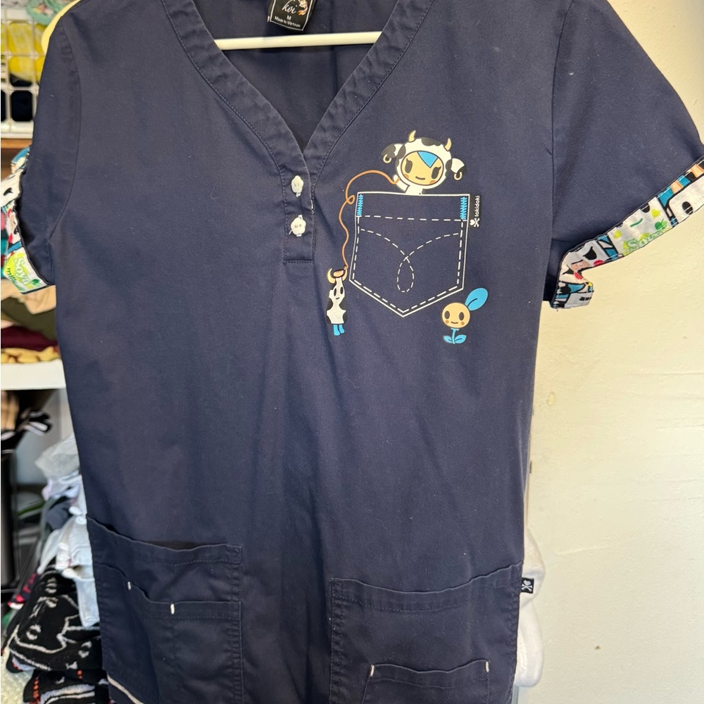 Tokidoki Navy Top with Colorful Cartoon Trim with Koi pants NAVY NOT FADED
